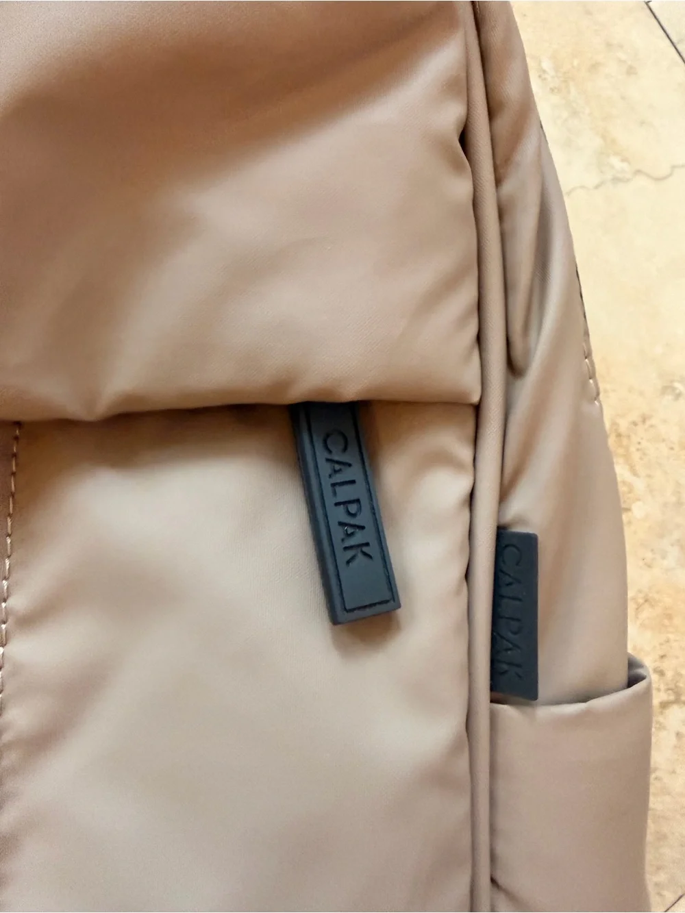 Calpak Taupe Nylon Backpack with Black Straps